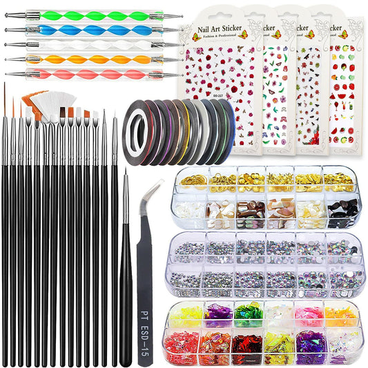 Nail Art Brushes Rhinestones Glitter Kit